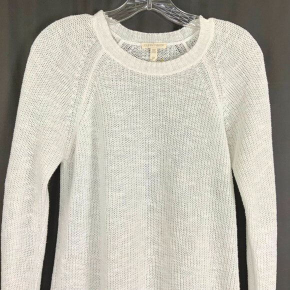 Eileen Fisher White Crew Neck Tunic Sweater Organic Linen Blend Long Sleeve Sz S - Picture 6 of 16
